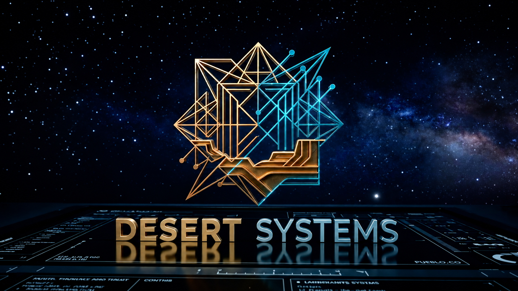 Desert Systems geometric mark set against a star field